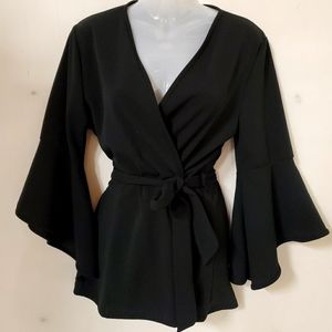 Italian Black Bell Sleeve Top